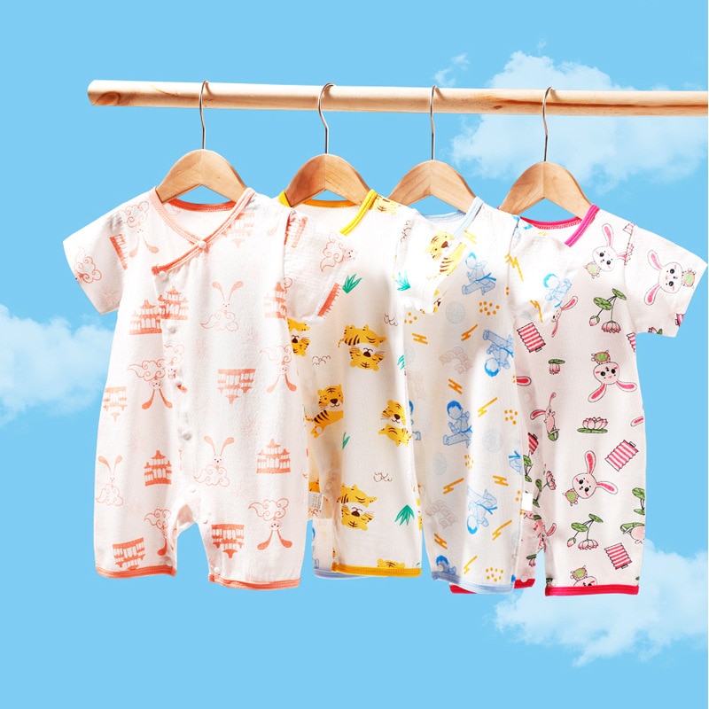 Baby Clothes Baby Girls Short Sleeves Summer Thin Newborn Jumpsuit Summer Clothes Baby Cotton Climbing Suits
